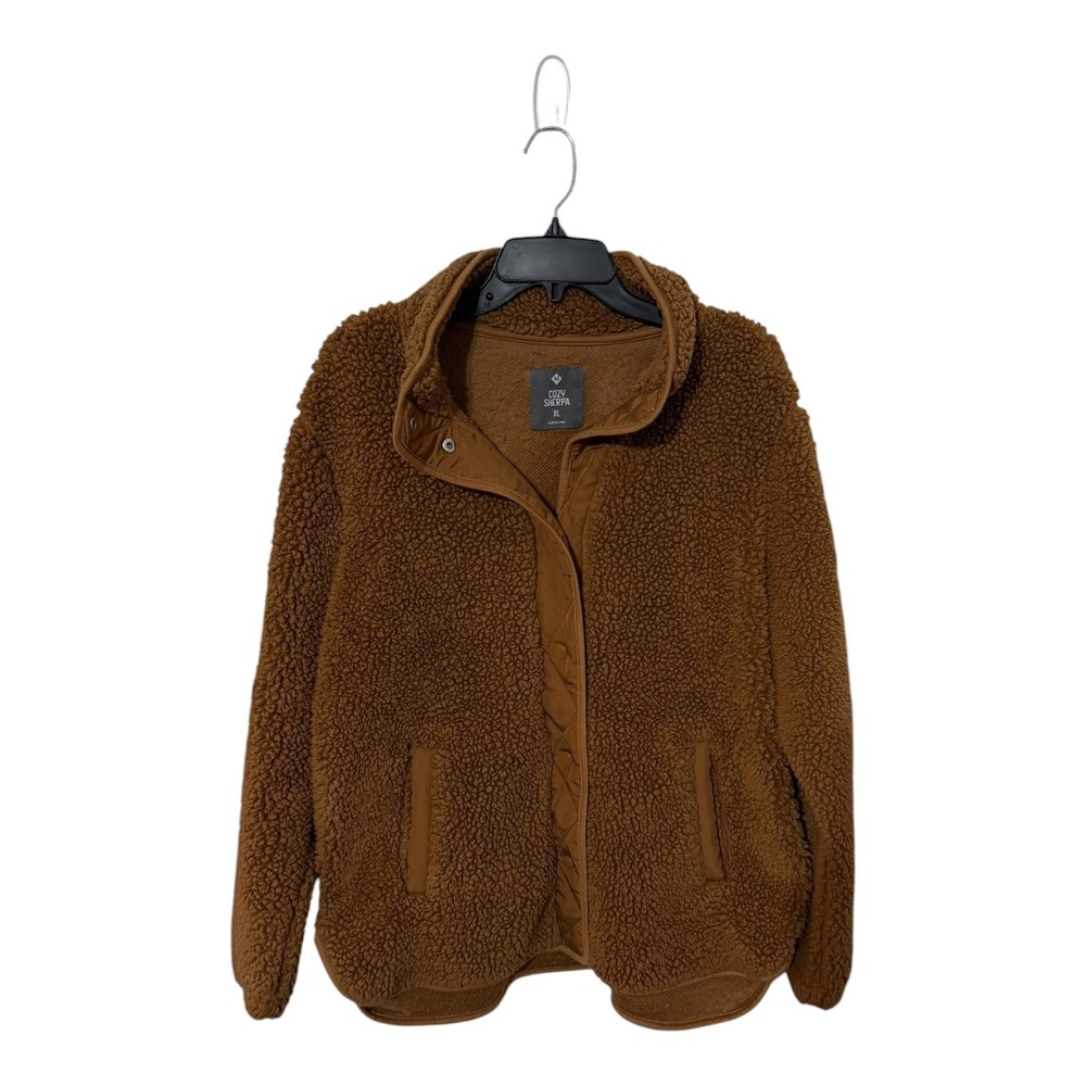 Member's Mark Cozy Sherpa Jacket Womens XL Cognac Brown Snap Fleece F12400D815